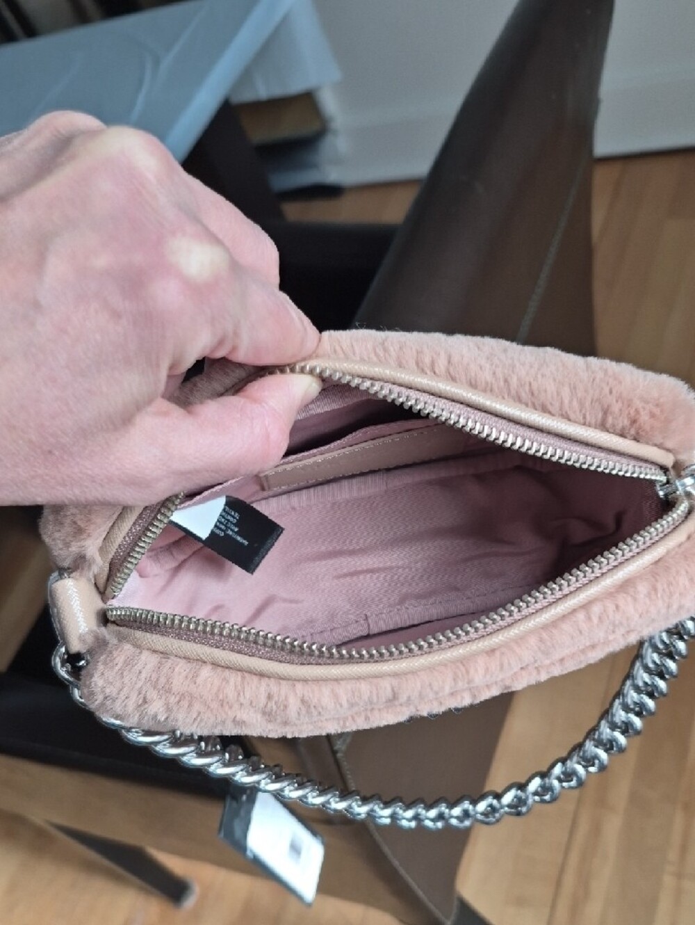 Marc Jacobs Blush Pink Faux-Fur Mini Crossbody with Silver Chain - Picture 8 of 14